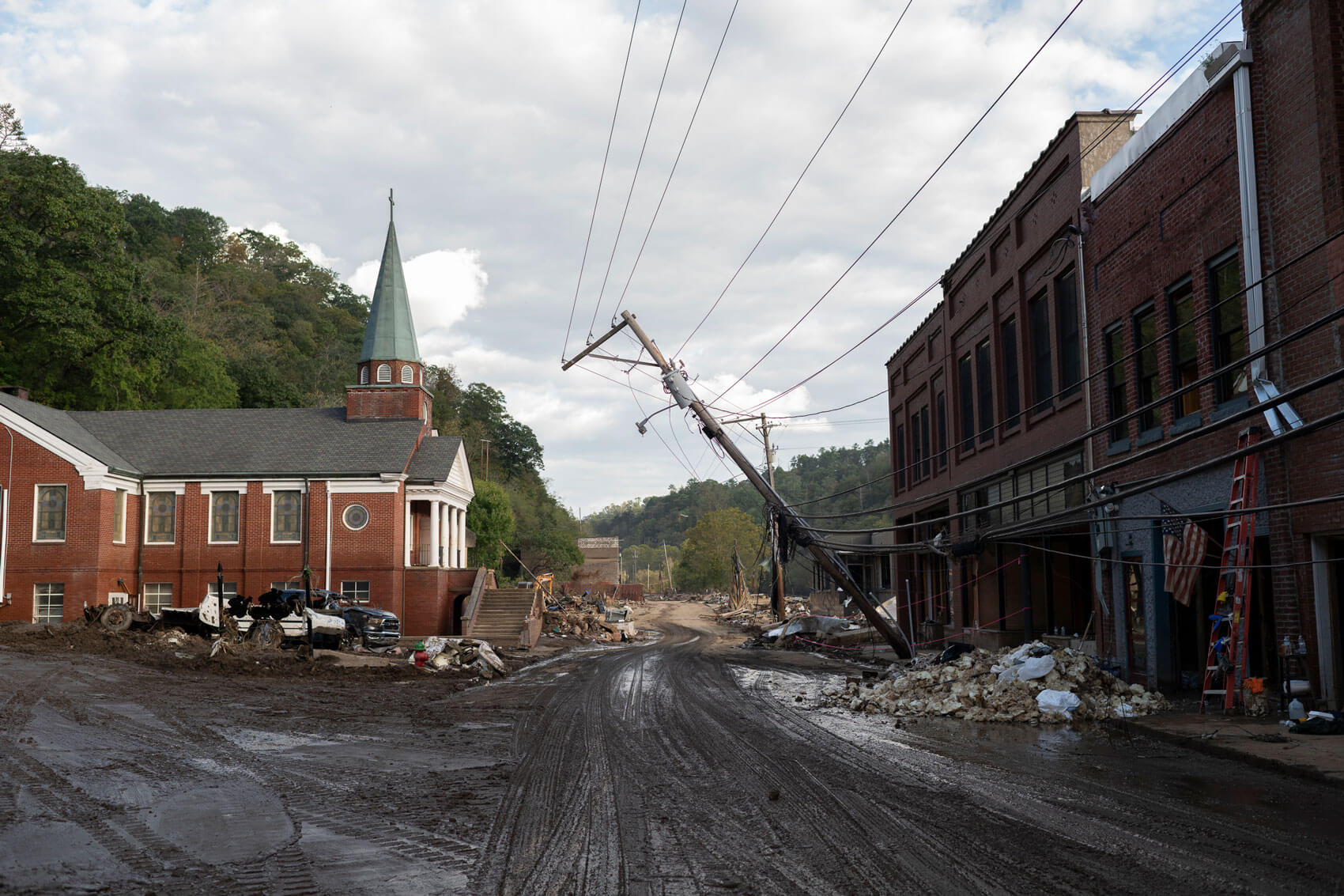 a street completely washed away by Hurricane Helene