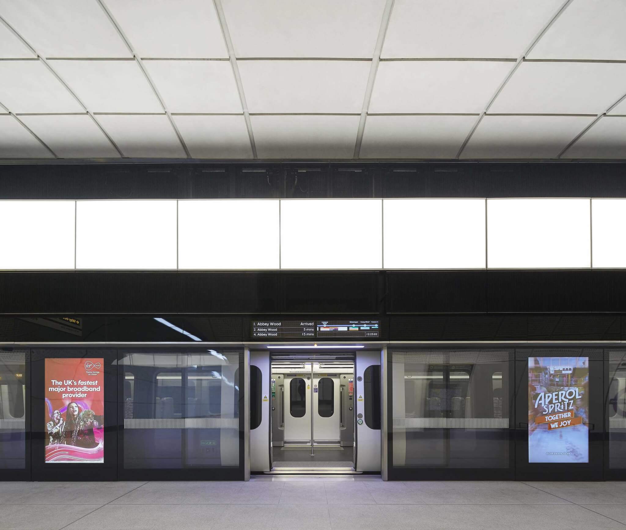 sliding glass doors on subway platform of the Elizabeth Line, the Stirling Prize recipient for 2024