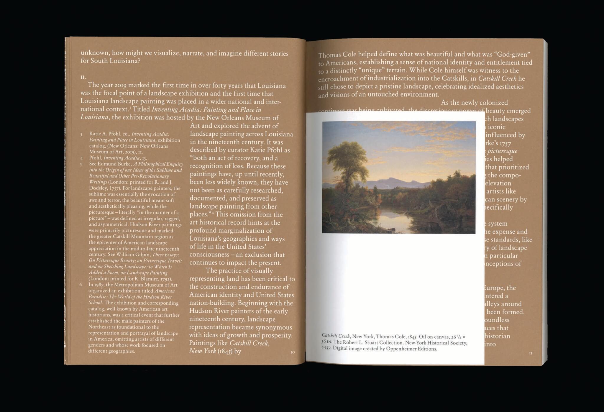 a spread from book with text and image on a brown background