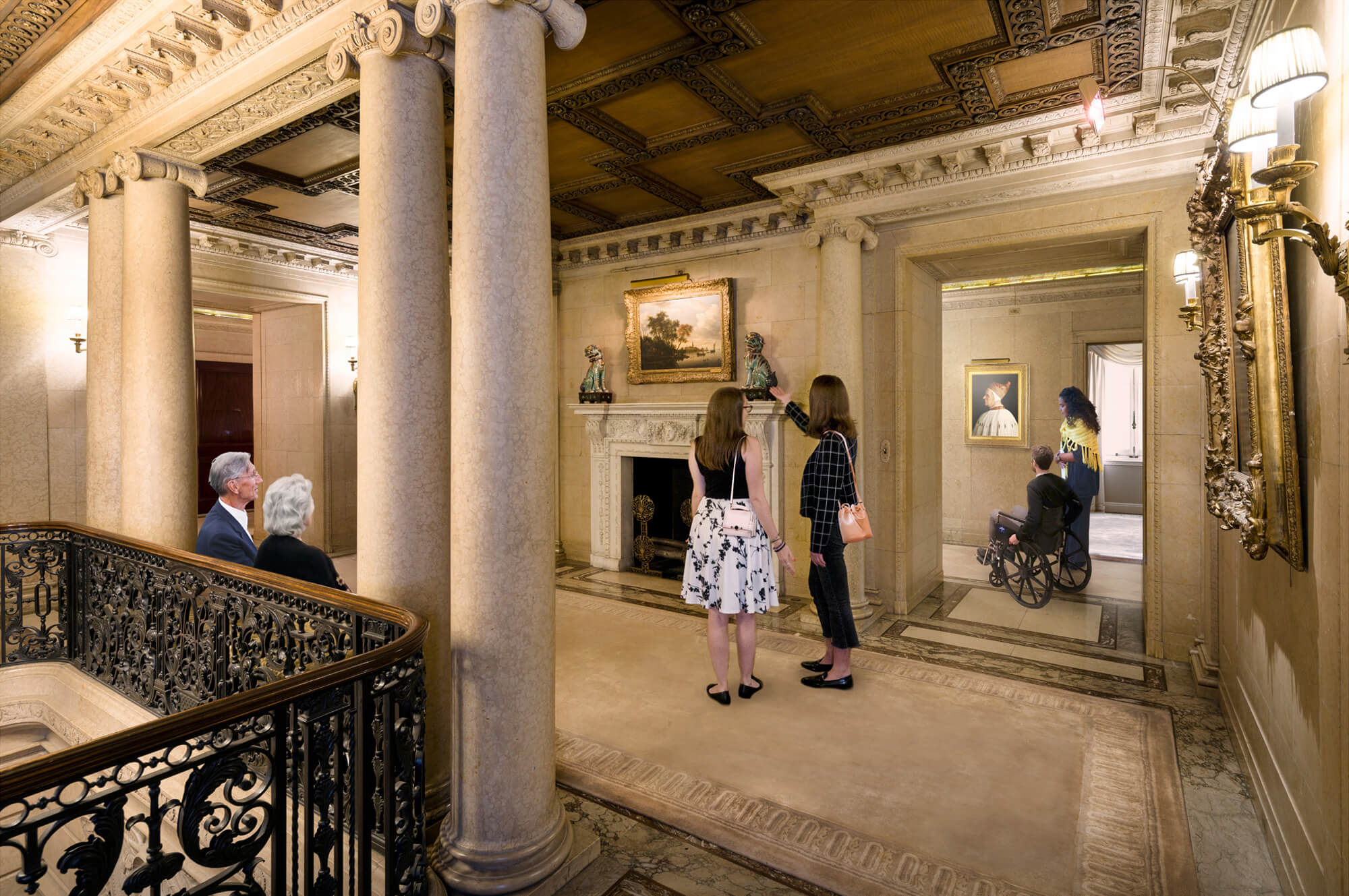 second-floor landing leading to new renovated gallery spaces inside the Frick Collection